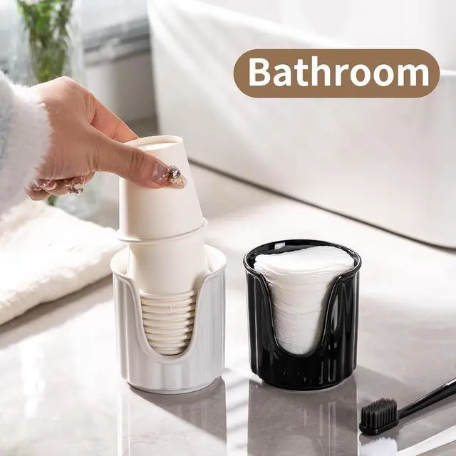 Alt view image 5 of 6 - TANEW Ceramic Bathroom Cup Dispenser with Stylish Vertical Stripes - Dixie Cup Dispenser & Mouthwash Cup Holder Holds 3oz Paper Cups for Rinsing Cups on Bathroom Vanity Countertops Matt White