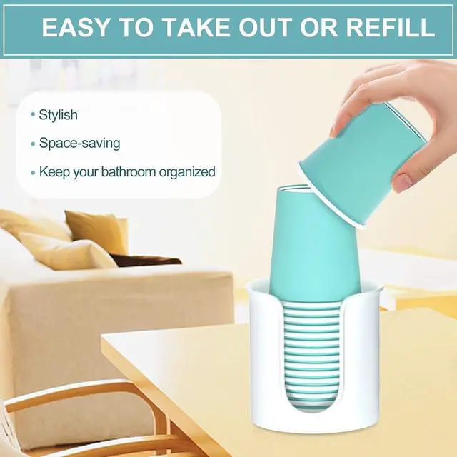 Alt view image 6 of 7 - 2 Pack Bathroom Cup Dispenser 3 oz Countertop - Convenient Paper Cup Holder for Mouthwash Cups - Easy to Use Cup Dispenser for BathroomWhite
