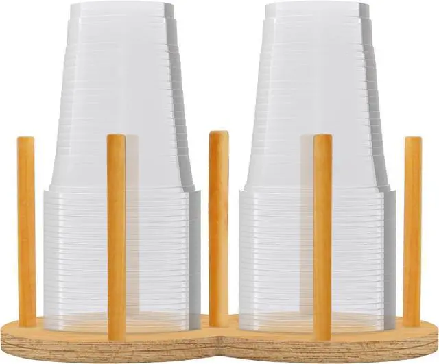 Main image of Round Wooden 2 Compartment Coffee Table Organizer, Cup Dispenser Countertop, Disposable Paper Cup Holder, Lid Organizer for Restaurant Countertop Storage Supplies