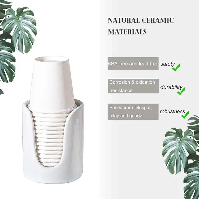 Alt view image 2 of 7 - Bathroom Cup Dispenser Small Cup Holder for Bathroom, Ceramic Mouthwash Cups 3 4 oz Cup Dispenser Accessories, 1 Pack, White