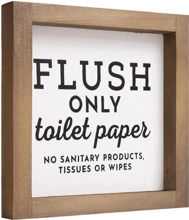 Main image of Do Not Flush Sign for Bathroom, 6 x 6 Inch Wooden Famed Flush Only Toilet Paper Sign for Business or RV Bathroom, Guest Toilet Bathroom Rules Wall Art Decoration for Home Table Shelf