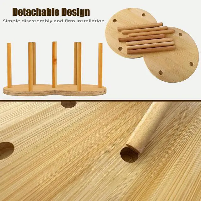 Alt view image 4 of 7 - Round Wooden 2 Compartment Coffee Table Organizer, Cup Dispenser Countertop, Disposable Paper Cup Holder, Lid Organizer for Restaurant Countertop Storage Supplies