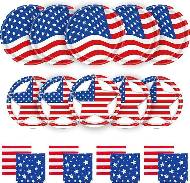 Main image of 100 PCS 4th of July Paper Plates and Napkins Independence Day Tableware Set American Flag Dinnerware Party Decorations for Patriotic 250th anniversary Veterans Day (Star)