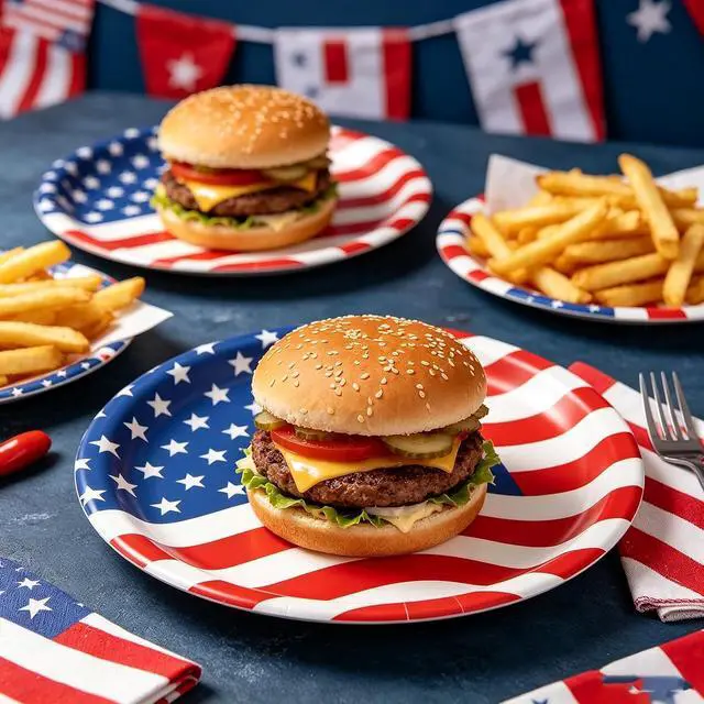 Alt view image 4 of 7 - 100 PCS 4th of July Paper Plates and Napkins Independence Day Tableware Set American Flag Dinnerware Party Decorations for Patriotic 250th anniversary Veterans Day (Star)
