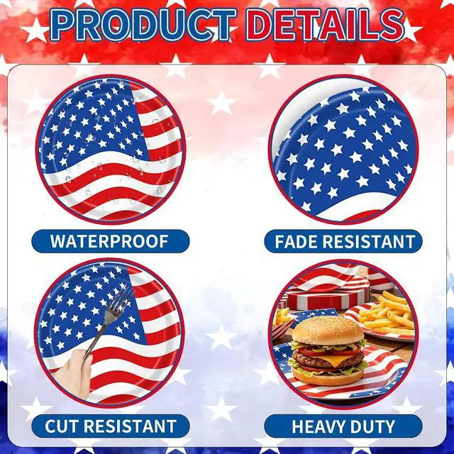 Alt view image 3 of 7 - 100 PCS 4th of July Paper Plates and Napkins Independence Day Tableware Set American Flag Dinnerware Party Decorations for Patriotic 250th anniversary Veterans Day (Star)