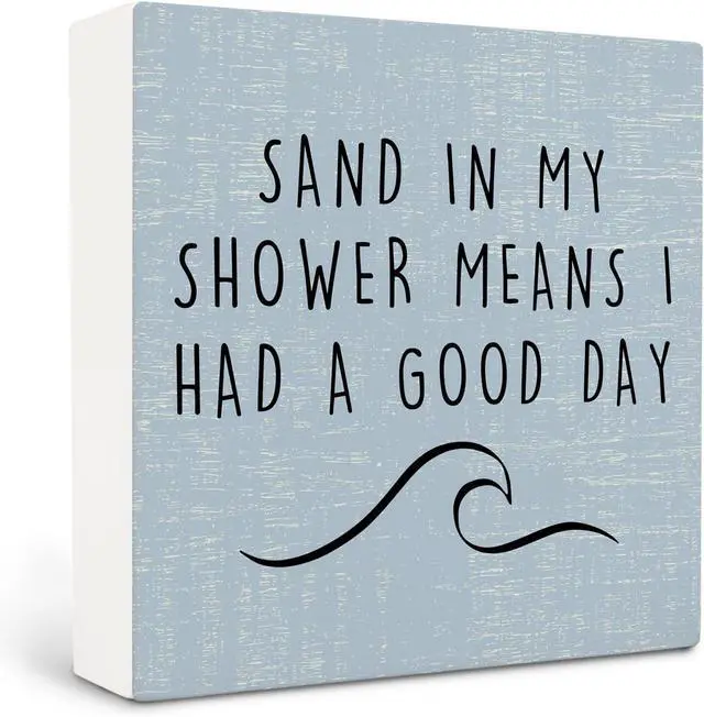 Main image of Beach Wooden Sign,Coastal Bathroom Signs,Beach Theme Bathroom Decor,Sand in My Shower Means I Had a Great Day Wood Box Sign,Coastal Easter Decor for Home House Table Desk Shelf