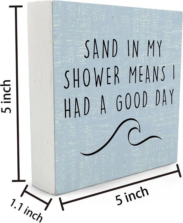 Alt view image 2 of 6 - Beach Wooden Sign,Coastal Bathroom Signs,Beach Theme Bathroom Decor,Sand in My Shower Means I Had a Great Day Wood Box Sign,Coastal Easter Decor for Home House Table Desk Shelf