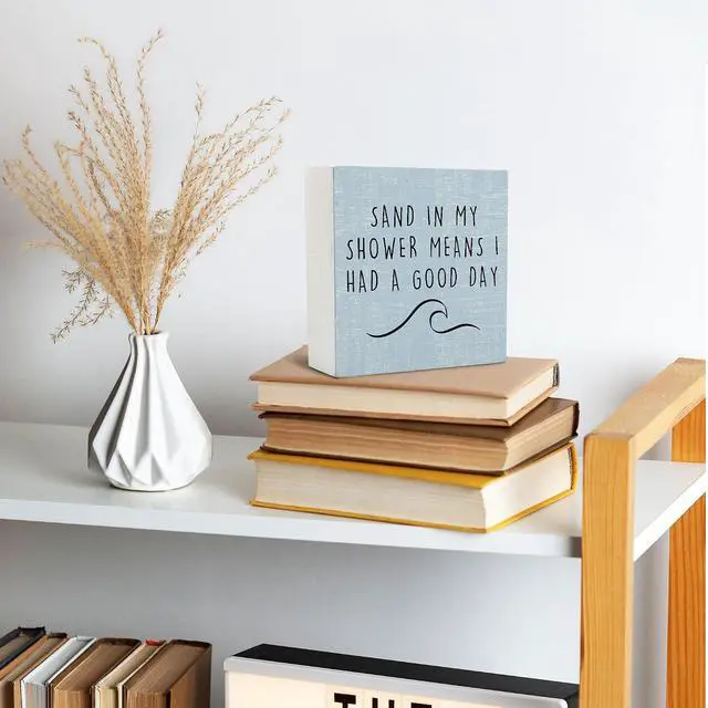 Alt view image 4 of 6 - Beach Wooden Sign,Coastal Bathroom Signs,Beach Theme Bathroom Decor,Sand in My Shower Means I Had a Great Day Wood Box Sign,Coastal Easter Decor for Home House Table Desk Shelf