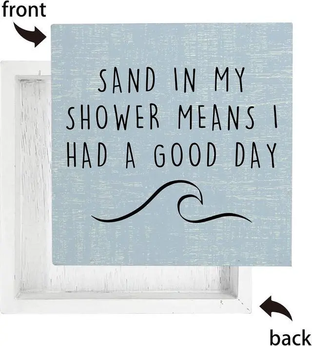 Alt view image 6 of 6 - Beach Wooden Sign,Coastal Bathroom Signs,Beach Theme Bathroom Decor,Sand in My Shower Means I Had a Great Day Wood Box Sign,Coastal Easter Decor for Home House Table Desk Shelf
