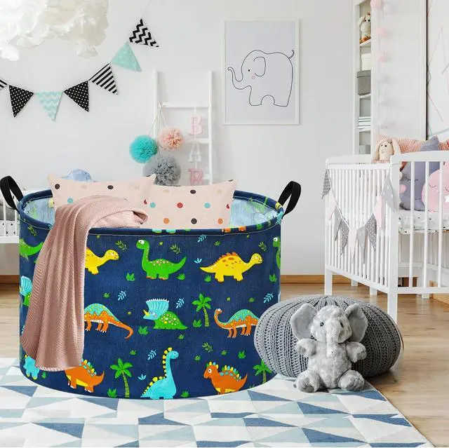 Alt view image 3 of 7 - Kids Hamper,Dinosaur Room Decor for Boys,Collapsible Laundry Basket Gift,Toys Nursery Bin with Handles,Foldable Storage Organizer Box,21.6" Large Capacity(Navy Blue Dinosaur)