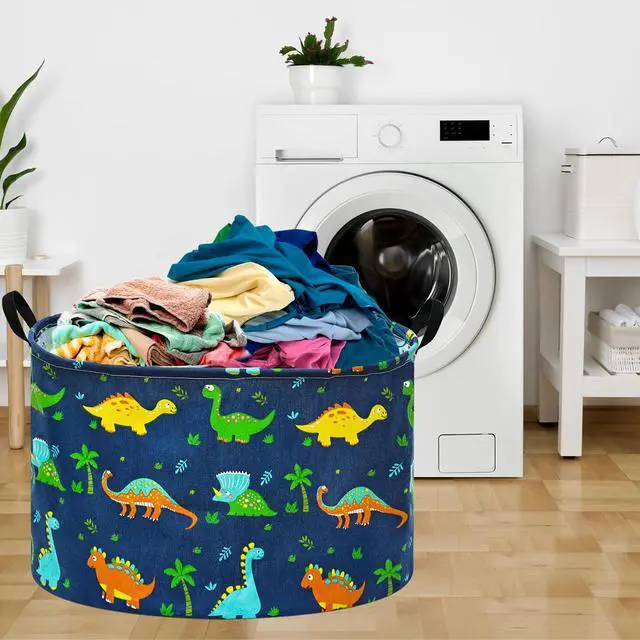 Alt view image 7 of 7 - Kids Hamper,Dinosaur Room Decor for Boys,Collapsible Laundry Basket Gift,Toys Nursery Bin with Handles,Foldable Storage Organizer Box,21.6" Large Capacity(Navy Blue Dinosaur)