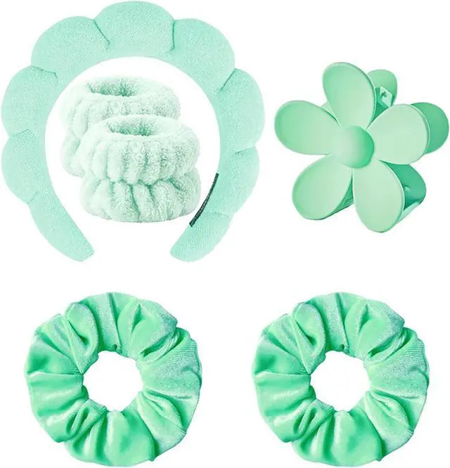 Main image of Spa Headband Set Washing and makeup sponge hair hoop suit bath towel cloth for cleaning the face or bath beam. (Green, Average code)