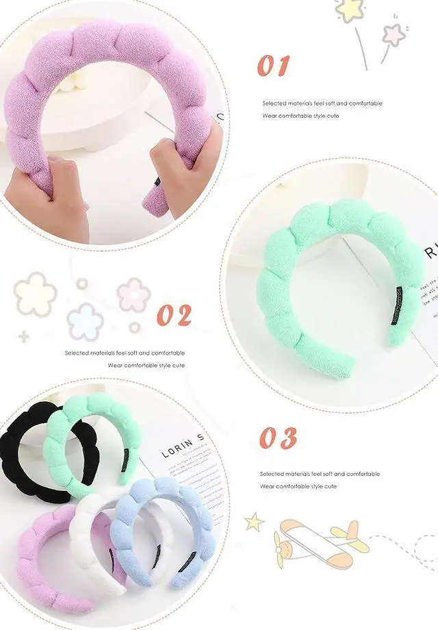 Alt view image 4 of 7 - Spa Headband Set Washing and makeup sponge hair hoop suit bath towel cloth for cleaning the face or bath beam. (Green, Average code)