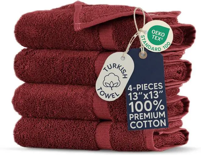 Main image of Towel Bazaar 4-Piece Washcloth, 100% Premium Cotton Turkish Towels, 13x13 Luxury Towel Super Soft and Absorbent, Perfect Use for Bathroom, Shower Towels - Cranberry
