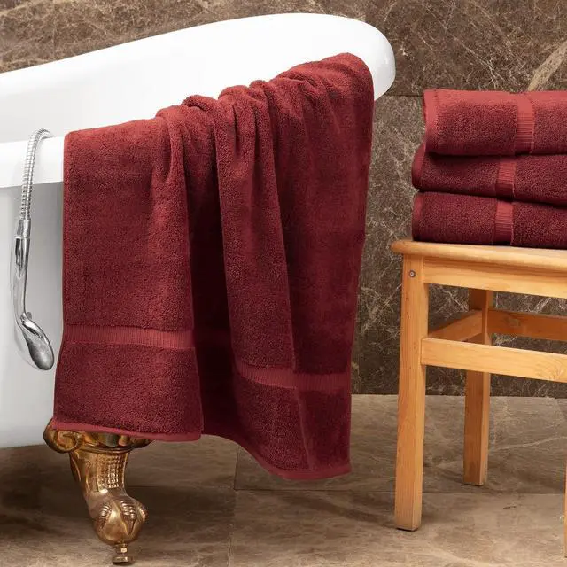 Alt view image 4 of 4 - Towel Bazaar 4-Piece Washcloth, 100% Premium Cotton Turkish Towels, 13x13 Luxury Towel Super Soft and Absorbent, Perfect Use for Bathroom, Shower Towels - Cranberry