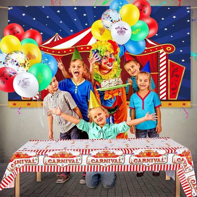 Alt view image 4 of 7 - 3 Pack Carnival Tablecloth Red White Striped Plastic Table Cover 108x54 in