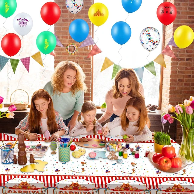 Alt view image 5 of 7 - 3 Pack Carnival Tablecloth Red White Striped Plastic Table Cover 108x54 in