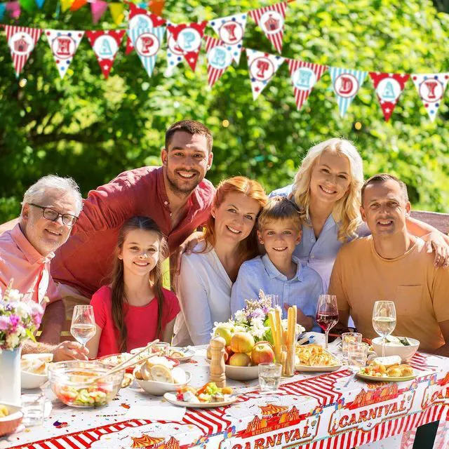 Alt view image 6 of 7 - 3 Pack Carnival Tablecloth Red White Striped Plastic Table Cover 108x54 in