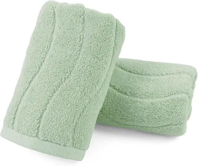 Main image of Jacquotha Hand Towels 2 Pack - Sage Green Wavy Striped
