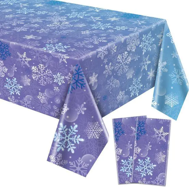 Main image of 2 Pack Snowflake Tablecloths, 87x51'' Plastic Blue Purple Snowflake Table Cover Winter Wonderland Birthday Backdrop Decorations for Girls Princess Party Christmas Winter Holiday Party