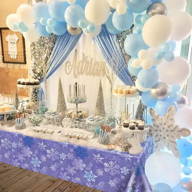 Alt view image 4 of 7 - 2 Pack Snowflake Tablecloths, 87x51'' Plastic Blue Purple Snowflake Table Cover Winter Wonderland Birthday Backdrop Decorations for Girls Princess Party Christmas Winter Holiday Party