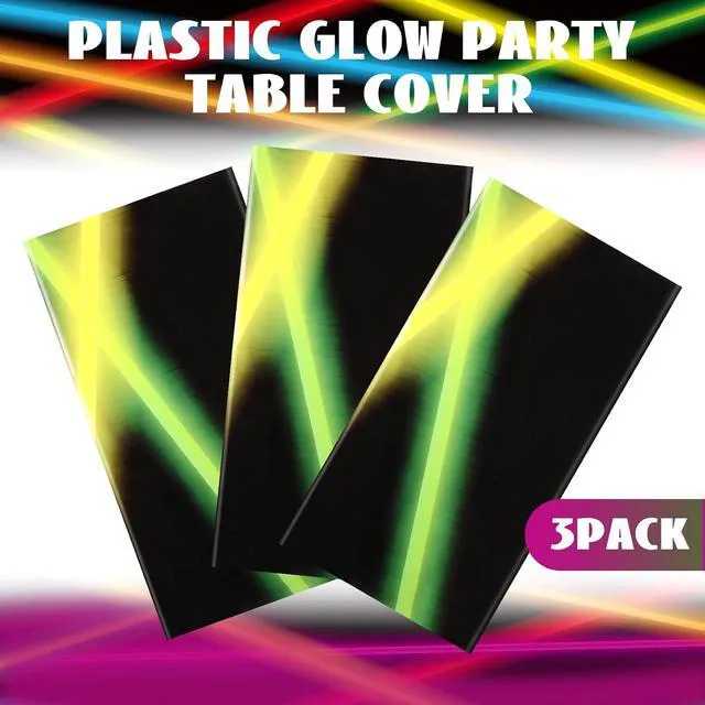 Alt view image 3 of 7 - Irenare 3 Pieces 80s Neon Table Cloths Glow in The Dark Tablecloths