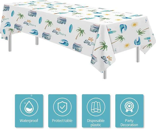 Alt view image 2 of 7 - Surf First Birthday Party Supplies Tablecloth, 3 Pack