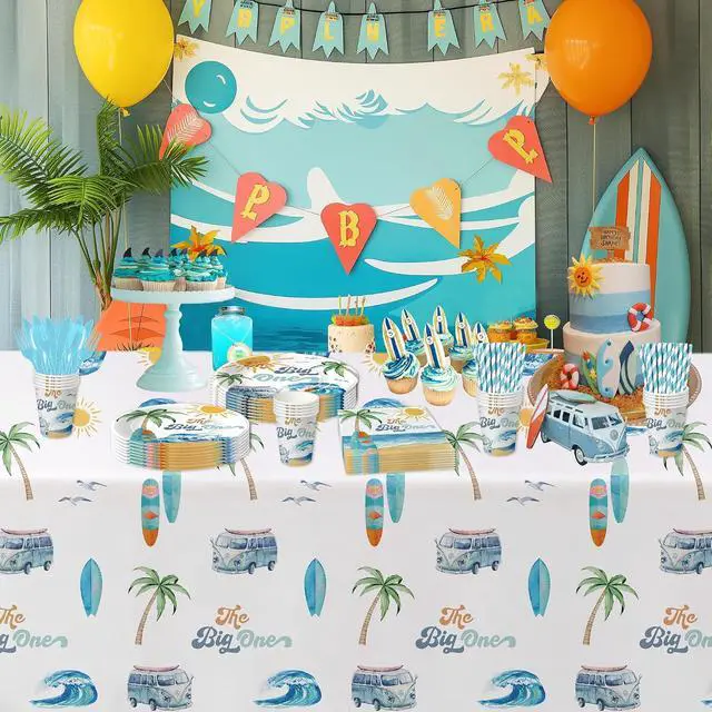 Alt view image 6 of 7 - Surf First Birthday Party Supplies Tablecloth, 3 Pack