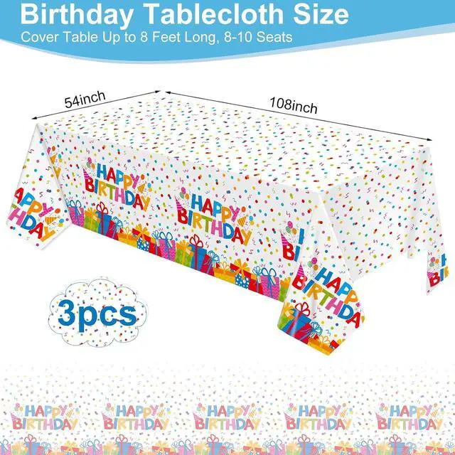 Alt view image 2 of 7 - 3 Pack Plastic Birthday Tablecloth, Disposable PE Happy Birthday Tablecloth