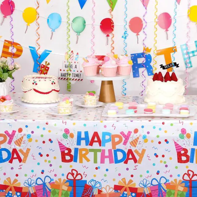 Alt view image 4 of 7 - 3 Pack Plastic Birthday Tablecloth, Disposable PE Happy Birthday Tablecloth