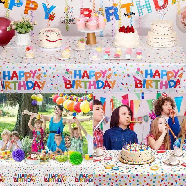 Alt view image 7 of 7 - 3 Pack Plastic Birthday Tablecloth, Disposable PE Happy Birthday Tablecloth