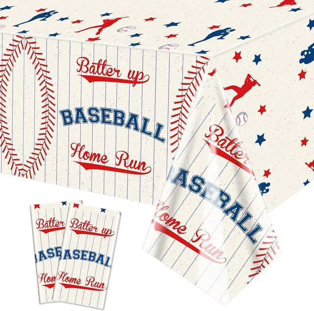 Main image of 2 Pack Baseball Tablecloths, 51x87'' Table Cover, Plastic Disposable Decorations for Kids Boys Birthday, Rookie of The Year 1st Birthday, Game Day