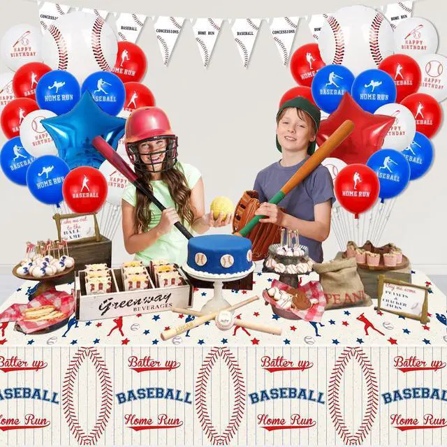 Alt view image 3 of 7 - 2 Pack Baseball Tablecloths, 51x87'' Table Cover, Plastic Disposable Decorations for Kids Boys Birthday, Rookie of The Year 1st Birthday, Game Day