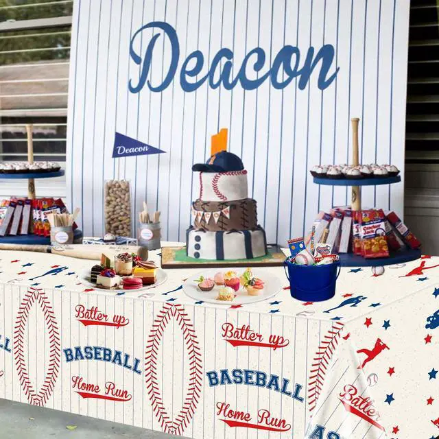 Alt view image 5 of 7 - 2 Pack Baseball Tablecloths, 51x87'' Table Cover, Plastic Disposable Decorations for Kids Boys Birthday, Rookie of The Year 1st Birthday, Game Day
