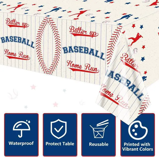 Alt view image 7 of 7 - 2 Pack Baseball Tablecloths, 51x87'' Table Cover, Plastic Disposable Decorations for Kids Boys Birthday, Rookie of The Year 1st Birthday, Game Day