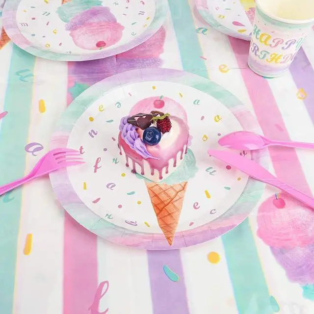 Alt view image 6 of 7 - WERNNSAI Ice Cream Tablecloth - 1 Pack 108"x54" Sprinkle Table Cover