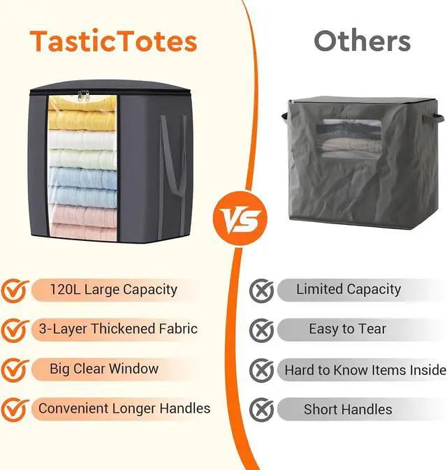 Alt view image 5 of 7 - TasticTotes 120L Extra Large Blanket Clothes Storage Bags, Gray, 1 Pack