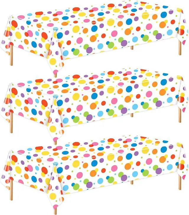 Main image of Oudain 3 Pcs Polka Dot Plastic Tablecloth for Party, 108 x 54 Inch