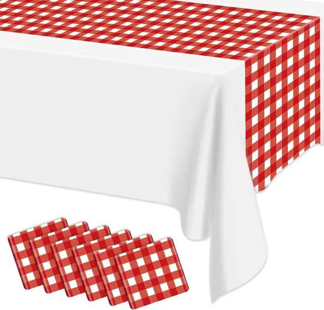 Main image of 6 Pack Red Gingham Table Runner, Red and White Checkered Tablecloths 14 x 108 Inches Rectangular Waterproof Picnic Table Runner for Birthday Party Crawfish Boil Party Supplies