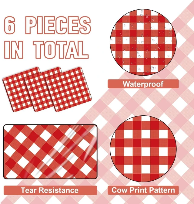 Alt view image 2 of 7 - 6 Pack Red Gingham Table Runner, Red and White Checkered Tablecloths 14 x 108 Inches Rectangular Waterproof Picnic Table Runner for Birthday Party Crawfish Boil Party Supplies