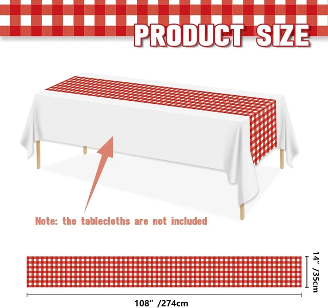 Alt view image 3 of 7 - 6 Pack Red Gingham Table Runner, Red and White Checkered Tablecloths 14 x 108 Inches Rectangular Waterproof Picnic Table Runner for Birthday Party Crawfish Boil Party Supplies