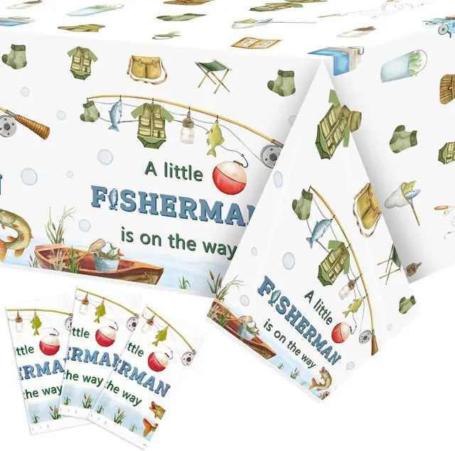 Main image of ANGOLIO 3Pcs Fishing Party Tablecloth Decorations Summer Fishing Baby Shower Its a Boy Disposable Table Cover Decor for Kid Boy Girl Gender Reveal Little Fisherman Themed Birthday Party Supplies