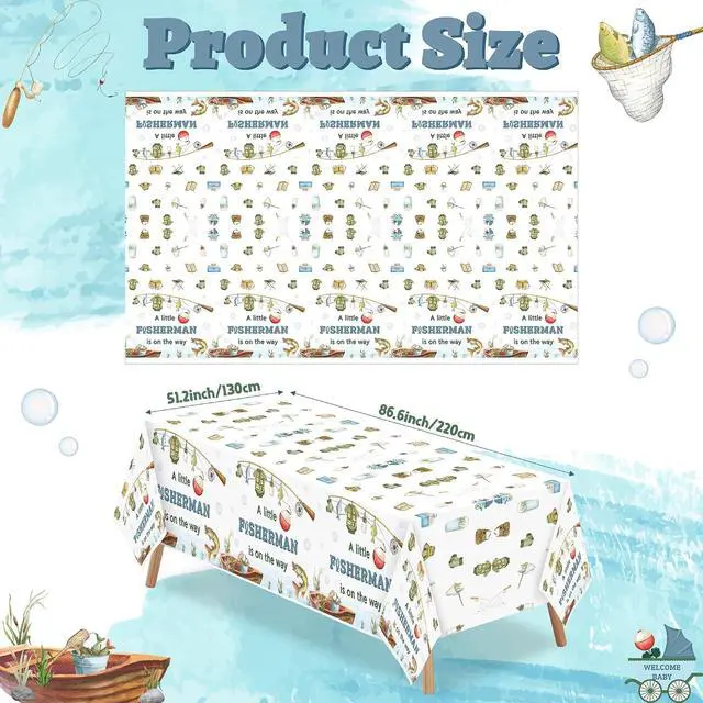 Alt view image 2 of 6 - ANGOLIO 3Pcs Fishing Party Tablecloth Decorations Summer Fishing Baby Shower Its a Boy Disposable Table Cover Decor for Kid Boy Girl Gender Reveal Little Fisherman Themed Birthday Party Supplies