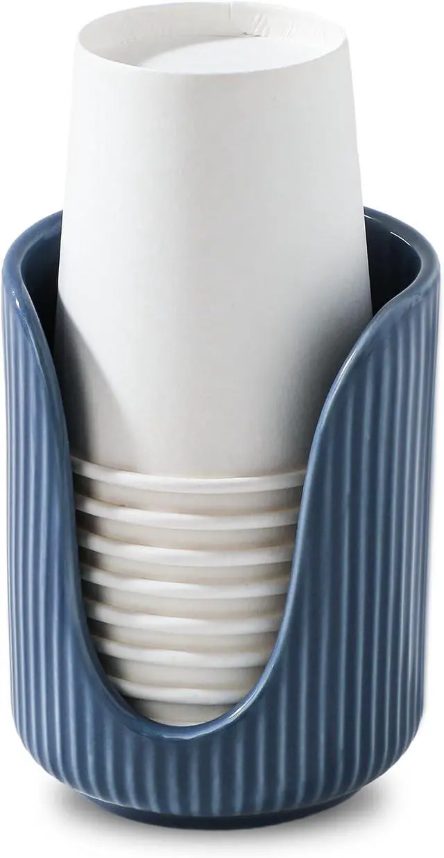 Main image of ABRUTY Bathroom Cup Dispenser, 3oz-4oz Ceramic Paper Cup Holder, Small Countertop Mouthwash Dixie Cups Accessories, for Vanity Countertops, Bathroom, Kitchen, and Dining Room, Blue