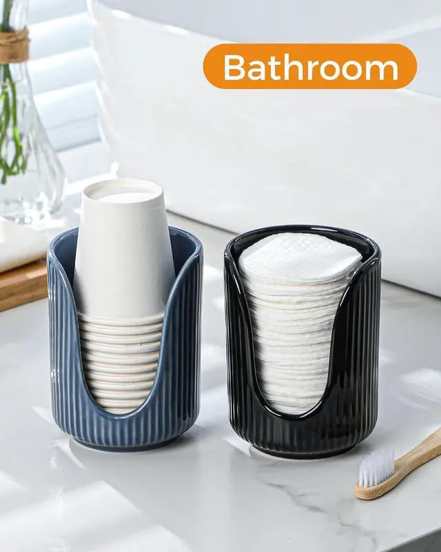 Alt view image 5 of 7 - ABRUTY Bathroom Cup Dispenser, 3oz-4oz Ceramic Paper Cup Holder, Small Countertop Mouthwash Dixie Cups Accessories, for Vanity Countertops, Bathroom, Kitchen, and Dining Room, Blue