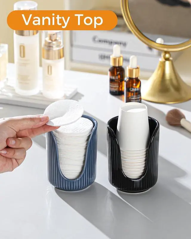 Alt view image 6 of 7 - ABRUTY Bathroom Cup Dispenser, 3oz-4oz Ceramic Paper Cup Holder, Small Countertop Mouthwash Dixie Cups Accessories, for Vanity Countertops, Bathroom, Kitchen, and Dining Room, Blue