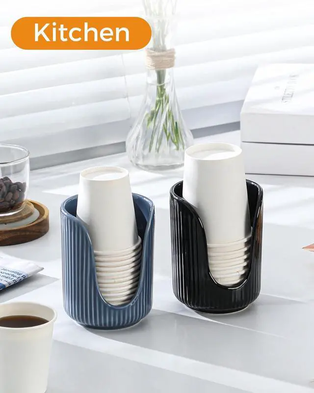Alt view image 7 of 7 - ABRUTY Bathroom Cup Dispenser, 3oz-4oz Ceramic Paper Cup Holder, Small Countertop Mouthwash Dixie Cups Accessories, for Vanity Countertops, Bathroom, Kitchen, and Dining Room, Blue