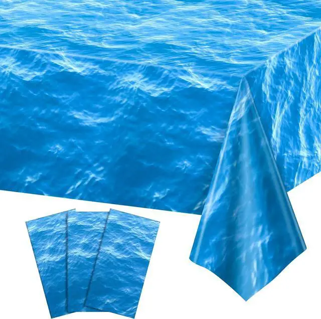 Main image of 3 Pack Ocean Waves Plastic Tablecloth, Disposable Water Print Table Cloths