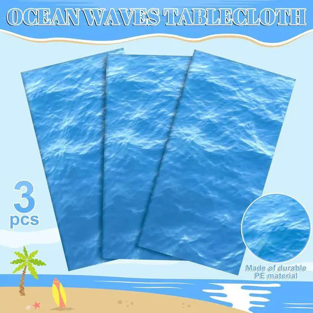 Alt view image 3 of 6 - 3 Pack Ocean Waves Plastic Tablecloth, Disposable Water Print Table Cloths