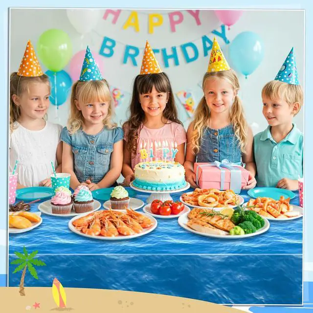 Alt view image 4 of 6 - 3 Pack Ocean Waves Plastic Tablecloth, Disposable Water Print Table Cloths